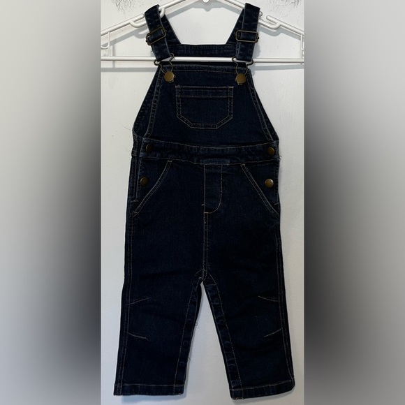 Hanna Andersson Dark Wash Denim Jean Overalls Toddler 18/24 Months 80cm - Picture 1 of 4